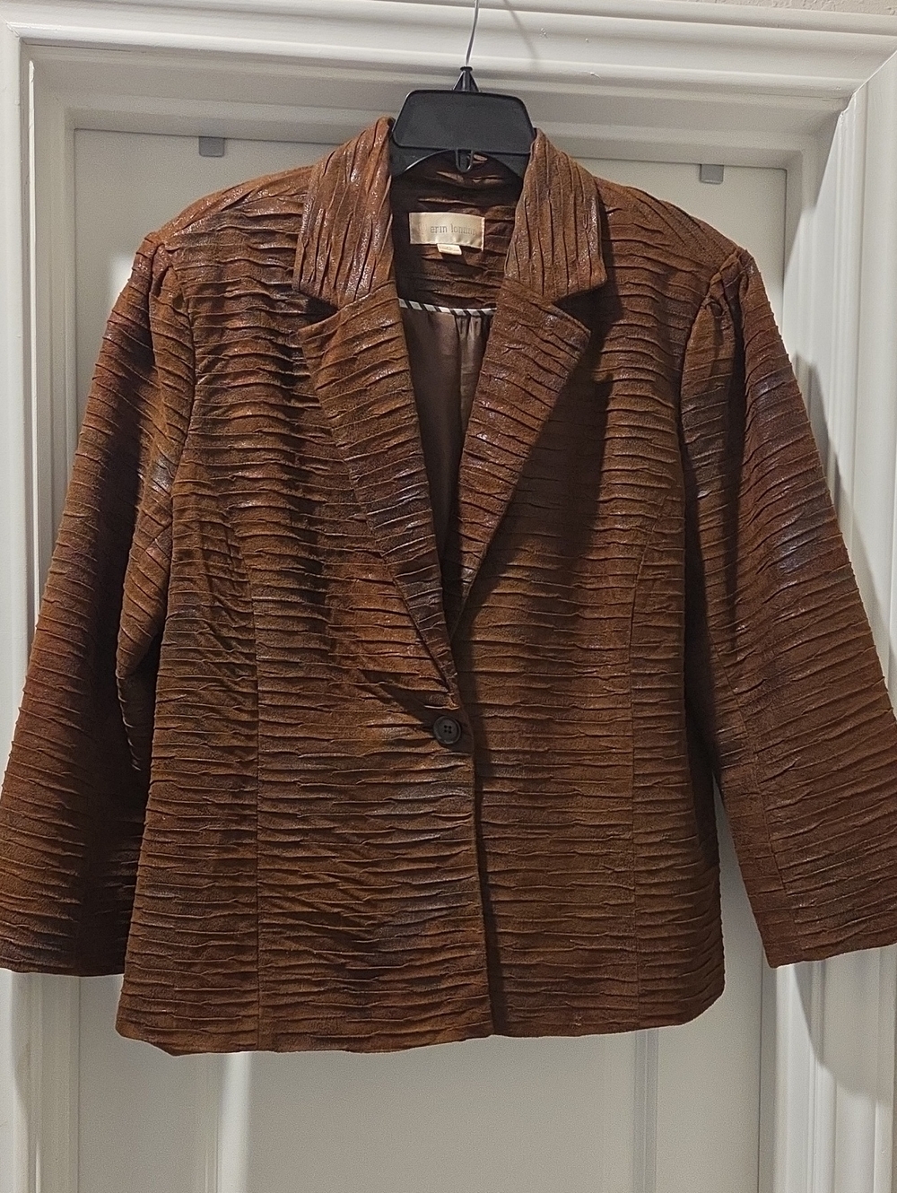 erin london Brown Textured Single-Button Blazer